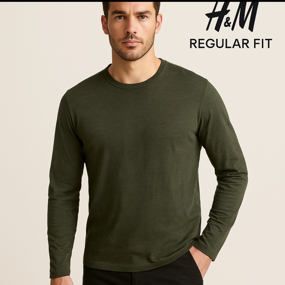 H&M Men’s Long Sleeve Crewneck Shirt Green — Size M - Picture 1 of 7